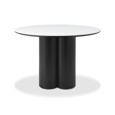 Warren Matt White Ceramic 4 Seater Table with Black Oak Veneer Pedestal