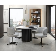 Warren Matt White Ceramic 4 Seater Table with Black Oak Veneer Pedestal