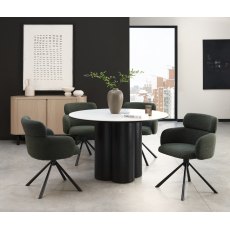 Warren Matt White Ceramic 4 Seater Table with Black Oak Veneer Pedestal