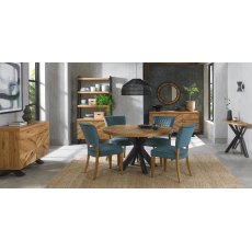 Constable Rustic Oak Dining Chairs in Azure Velvet Fabric