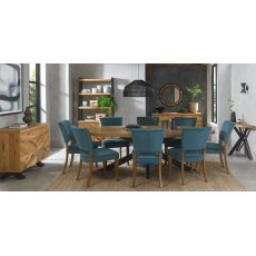 Constable Rustic Oak Dining Chairs in Azure Velvet Fabric