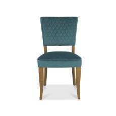 Constable Rustic Oak Dining Chairs in Azure Velvet Fabric