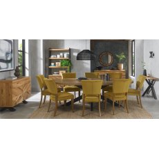 Constable Rustic Oak Dining Chairs in Mustard Velvet Fabric
