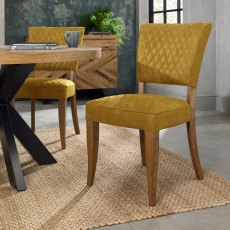 Constable Rustic Oak Dining Chairs in Mustard Velvet Fabric