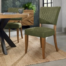 Constable Rustic Oak Dining Chairs in Cedar Velvet Fabric