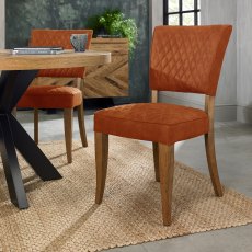 Constable Rustic Oak Dining Chairs in Rust Velvet Fabric