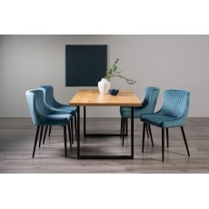 Ramsay U Leg Oak Effect 6 Seater Dining Table & 4 Cezanne Chairs in Petrol Blue Velvet Fabric Chair with Black Legs