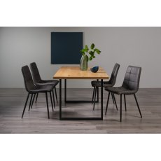 Ramsay U Leg Oak Effect 6 Seater Dining Table & 4 Mondrian Dark Grey Faux Leather Chairs