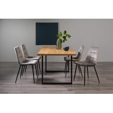 Ramsay U Leg Oak Effect 6 Seater Dining Table & 4 Mondrian Grey Velvet Fabric Chairs