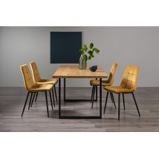 Ramsay U Leg Oak Effect 6 Seater Dining Table & 4 Mondrian Mustard Velvet Fabric Chairs