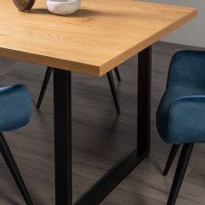 Ramsay U Leg Oak Effect 6 Seater Dining Table & 6 Dali Petrol Blue Velvet Fabric Chairs