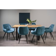 Ramsay U Leg Oak Effect 6 Seater Dining Table & 6 Dali Petrol Blue Velvet Fabric Chairs