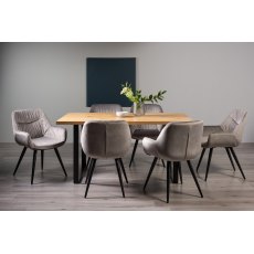 Ramsay U Leg Oak Effect 6 Seater Dining Table & 6 Dali Grey Velvet Fabric Chairs