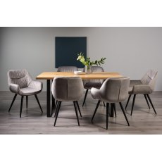 Ramsay U Leg Oak Effect 6 Seater Dining Table & 6 Dali Grey Velvet Fabric Chairs