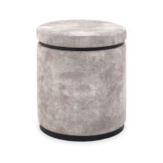 Astra Knotty Oak & Weathered Oak Storage Stool - Pearl Velvet Fabric