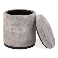 Astra Knotty Oak & Weathered Oak Storage Stool - Pearl Velvet Fabric