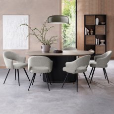 Jorge Grey Oak Oval Dining Table with a Black Pedestal