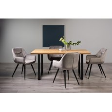 Ramsay U Leg Oak Effect 6 Seater Dining Table & 4 Dali Grey Velvet Fabric Chairs