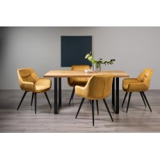 Ramsay U Leg Oak Effect 6 Seater Dining Table & 4 Dali Mustard Velvet Fabric Chairs