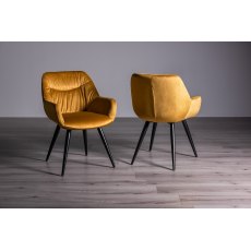 Ramsay U Leg Oak Effect 6 Seater Dining Table & 4 Dali Mustard Velvet Fabric Chairs
