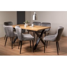 Ramsay X Leg Oak Effect 6 Seater Dining Table & 6 Cezanne Chairs in Grey Velvet Fabric with Black Legs
