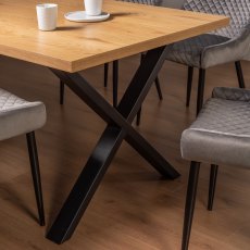 Ramsay X Leg Oak Effect 6 Seater Dining Table & 6 Cezanne Chairs in Grey Velvet Fabric with Black Legs