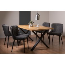 Ramsay X Leg Oak Effect 6 Seater Dining Table & 4 Cezanne Chairs in Dark Grey Faux Leather with Black Legs