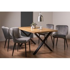 Ramsay X Leg Oak Effect 6 Seater Dining Table & 4 Cezanne Chairs in Grey Velvet Fabric with Black Legs