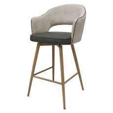 Hanson - Swivel Bar Stool in Beige Fabric & Olive Faux Leather