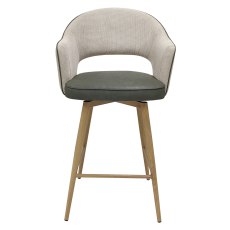Hanson - Swivel Bar Stool in Beige Fabric & Olive Faux Leather