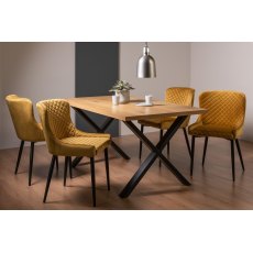 Ramsay X Leg Oak Effect 6 Seater Dining Table & 4 Cezanne Chairs in Mustard Velvet Fabric with Black Legs