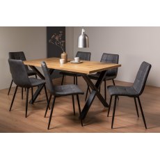 Ramsay X Leg Oak Effect 6 Seater Dining Table & 6 Mondrian Dark Grey Faux Leather Chairs