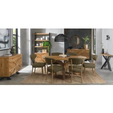 Bosco - Rustic Oak Dining Chair in Green Fabric (Pair)