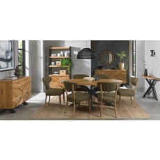 Bosco - Rustic Oak Dining Chair in Green Fabric (Pair)