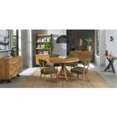 Bosco - Rustic Oak Dining Chair in Green Fabric (Pair)