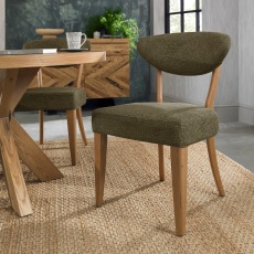 Bosco - Rustic Oak Dining Chair in Green Fabric (Pair)