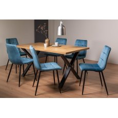 Ramsay X Leg Oak Effect 6 Seater Dining Table & 6 Mondrian Petrol Blue Velvet Fabric Chairs