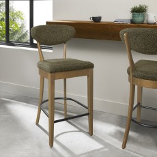 Bosco - Rustic Oak Bar Stool in Green Fabric (Pair)
