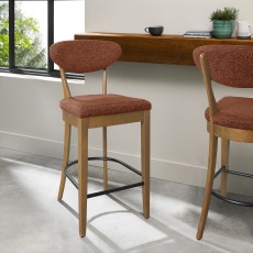 Bosco - Rustic Oak Bar Stool in Auburn Fabric (Pair)