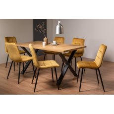 Ramsay X Leg Oak Effect 6 Seater Dining Table & 6 Mondrian Mustard Velvet Fabric Chairs