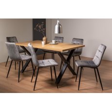 Ramsay X Leg Oak Effect 6 Seater Dining Table & 6 Mondrian Grey Velvet Fabric Chairs