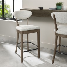 Bosco - Fumed Oak Bar Stool in Oatmeal Fabric (Pair)