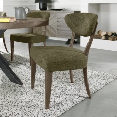 Bosco - Fumed Oak Dining Chair in Green Fabric (Pair)