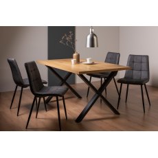 Ramsay X Leg Oak Effect 6 Seater Dining Table & 4 Mondrian Dark Grey Faux Leather Chairs