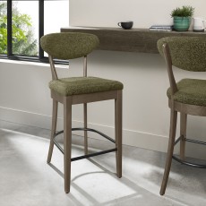 Bosco - Fumed Oak Bar Stool in Green Fabric (Pair)