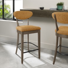 Bosco - Fumed Oak Bar Stool in Mustard Fabric (Pair)