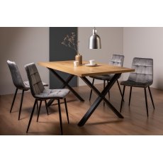 Ramsay X Leg Oak Effect 6 Seater Dining Table & 4 Mondrian Grey Velvet Fabric Chairs