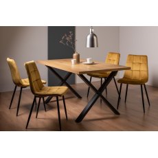 Ramsay X Leg Oak Effect 6 Seater Dining Table & 4 Mondrian Mustard Velvet Fabric Chairs