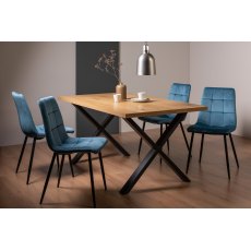 Ramsay X Leg Oak Effect 6 Seater Dining Table & 4 Mondrian Petrol Blue Velvet Fabric Chairs