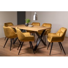 Ramsay X Leg Oak Effect 6 Seater Dining Table & 6 Dali Mustard Velvet Fabric Chairs